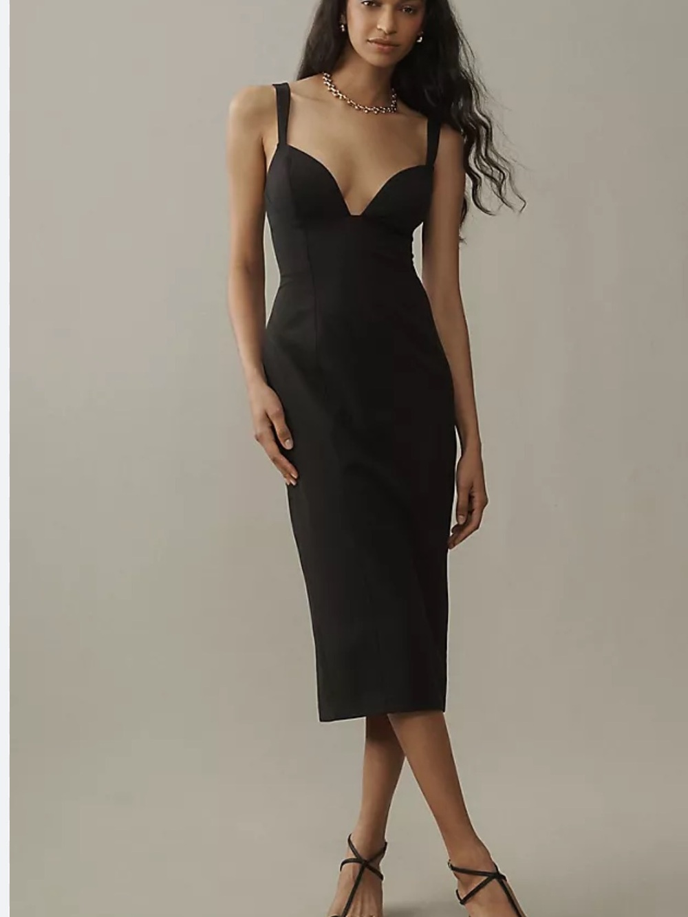 anthropologie BHLDN Sage Sweetheart Stretch crepe midi dress new L